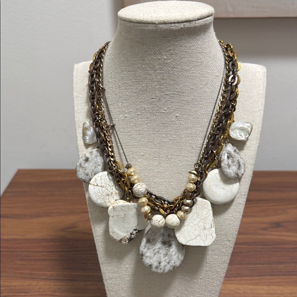 Chico's White and Gold Multi-Chain Statement Necklace